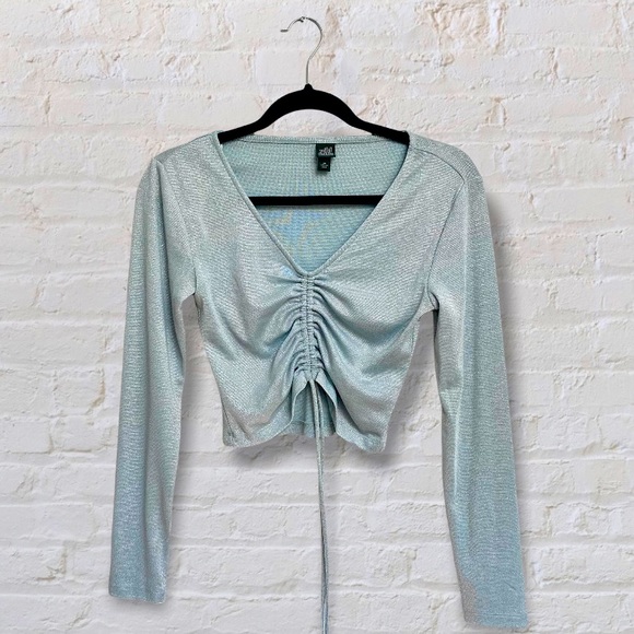 Wild Fable Blue Metallic Ruched Front Longsleeve - Picture 1 of 5